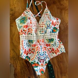 Stay Warm in Style Floral Cutout One-Piece Swimsuit, Size Small